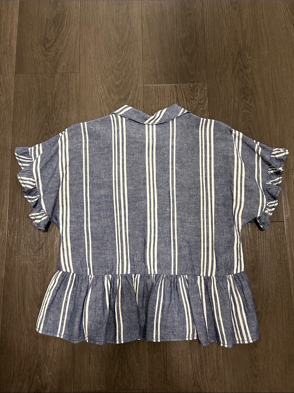 Anthropologie Blue and White Striped Peplum Button-Front Top - Picture 4 of 4